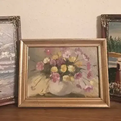 MCM Original Impasto Oil Paintings In Ornate Resin Frame