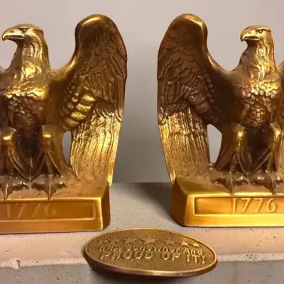 Brass Eagle Bookends And NRA Belt Buckle 