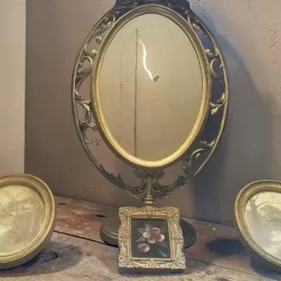 vintage Hollywood Regency ornate gold oval wall mirror HOMCO oval wall art Prints  