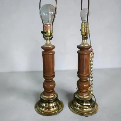 Pair Of Vintage Woods and Brass Lamps