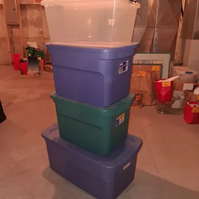 THREE 20 GALLON AND ONE 33 GALLON STORAGE TOTES