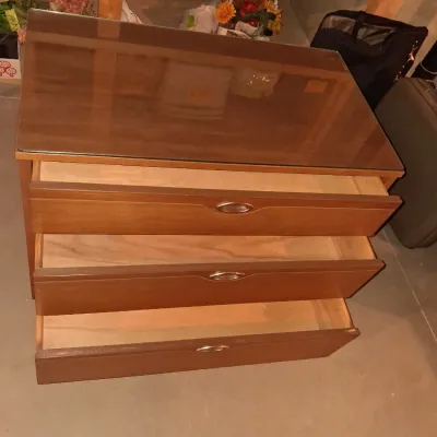 MID-CENTURY 3 CEDAR DRAWER CHEST WITH PROTECTIVE GLASS ON TOP