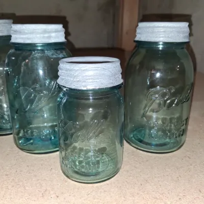 AQUA BLUE CANNING JARS WITH ZINC LIDS PLUS A FOOD CHOPPER