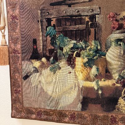 BEAUTIFUL FRENCH WALL TAPESTRY WITH WALL MOUNT AND ROD