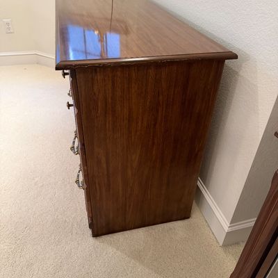 VINTAGE OFFICE DESK WITH 5 DRAWERS, CHAIR AND LAMP