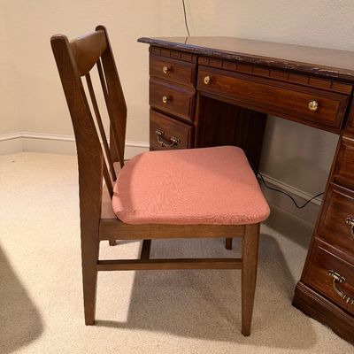 VINTAGE OFFICE DESK WITH 5 DRAWERS, CHAIR AND LAMP