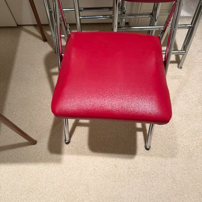 VINTAGE SAMSON FOLDING TABLE AND 4 ROYALCHROME FOLDING CHAIRS