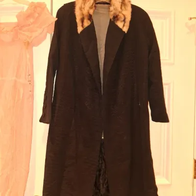 ANTIQUE DRESS AND FUR COLLAR COAT PLUS A RABBIT FUR JACKET
