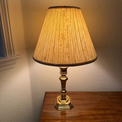 VINTAGE OFFICE DESK WITH 5 DRAWERS, CHAIR AND LAMP