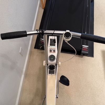 HORIZON FITNESS ELITE SERIES 5.1T TREADMILL, DUMBBELLS, ANKLE WEIGHTS AND TUNTURI ERGOMETER ORIGINALS UPRIGHT EXERCISE BIKE
