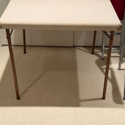 VINTAGE SAMSON FOLDING TABLE AND 4 ROYALCHROME FOLDING CHAIRS