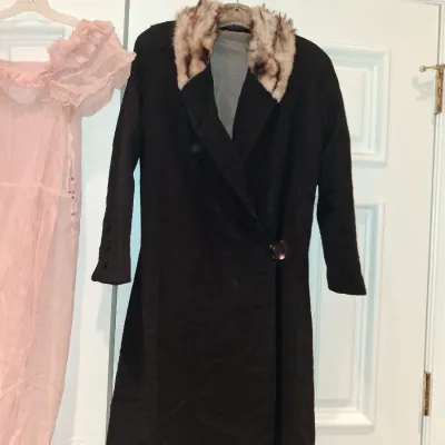 ANTIQUE DRESS AND FUR COLLAR COAT PLUS A RABBIT FUR JACKET