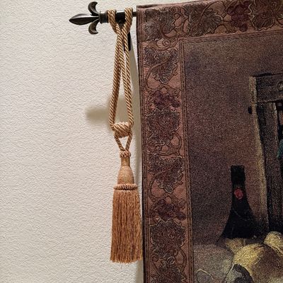 BEAUTIFUL FRENCH WALL TAPESTRY WITH WALL MOUNT AND ROD