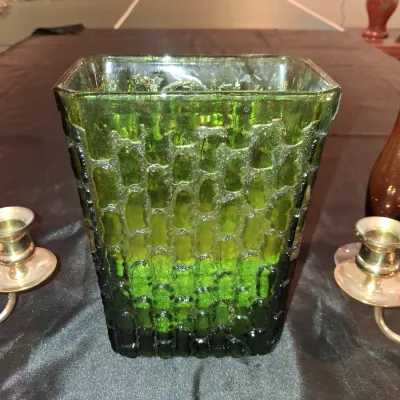 2 HEAVY BRASS CANDLESTICKS AND 3 VASES