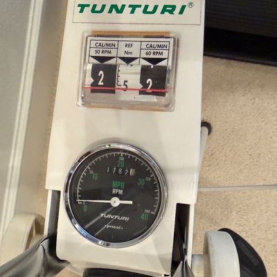 HORIZON FITNESS ELITE SERIES 5.1T TREADMILL, DUMBBELLS, ANKLE WEIGHTS AND TUNTURI ERGOMETER ORIGINALS UPRIGHT EXERCISE BIKE