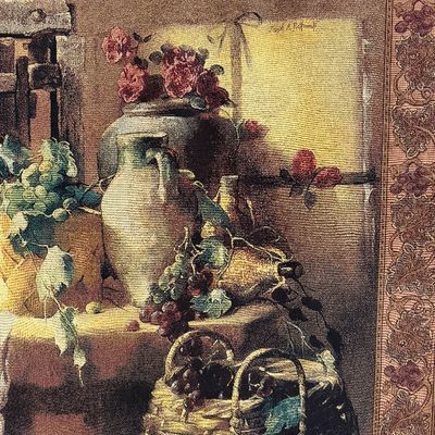 BEAUTIFUL FRENCH WALL TAPESTRY WITH WALL MOUNT AND ROD