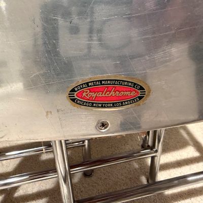 VINTAGE SAMSON FOLDING TABLE AND 4 ROYALCHROME FOLDING CHAIRS