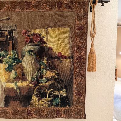 BEAUTIFUL FRENCH WALL TAPESTRY WITH WALL MOUNT AND ROD
