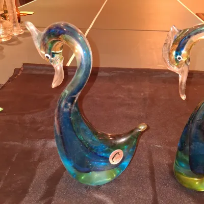 MURANO VENZIA ART GLASS SWAN FIGURES MADE IN ITALY