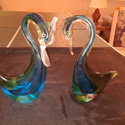 MURANO VENZIA ART GLASS SWAN FIGURES MADE IN ITALY