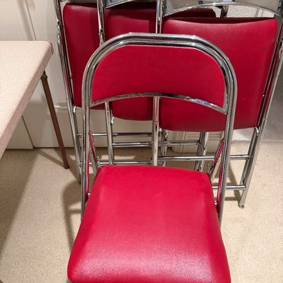 VINTAGE SAMSON FOLDING TABLE AND 4 ROYALCHROME FOLDING CHAIRS