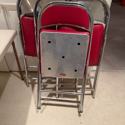 VINTAGE SAMSON FOLDING TABLE AND 4 ROYALCHROME FOLDING CHAIRS