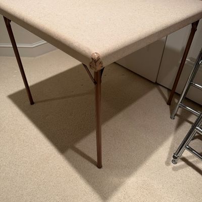 VINTAGE SAMSON FOLDING TABLE AND 4 ROYALCHROME FOLDING CHAIRS