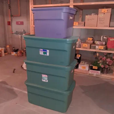 THREE 33 GALLON AND ONE 22 GALLON STORAGE TOTES