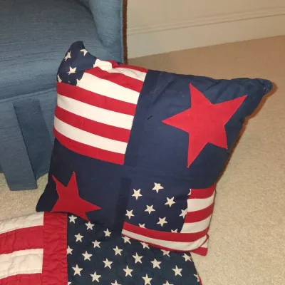 UPHOLSTERED SIDE CHAIR AND A LILLIAN VERNON QUILTED THROW AND PILLOW