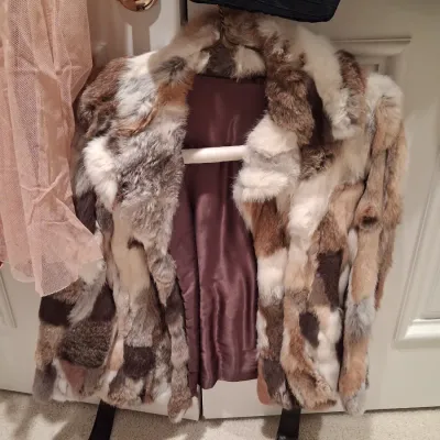 ANTIQUE DRESS AND FUR COLLAR COAT PLUS A RABBIT FUR JACKET