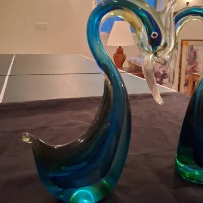 MURANO VENZIA ART GLASS SWAN FIGURES MADE IN ITALY