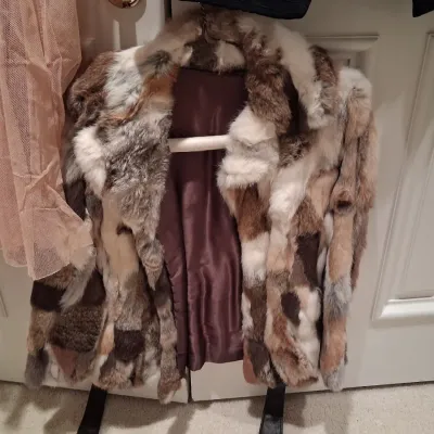 ANTIQUE DRESS AND FUR COLLAR COAT PLUS A RABBIT FUR JACKET