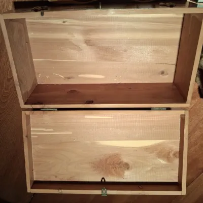 CEDAR BOX, LEATHER PURSE, PUZZLES AND 2 HAND MUFFS