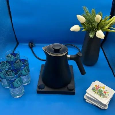 CL163 Fellow Electric Kettle, Glasses, Coasters & Vase