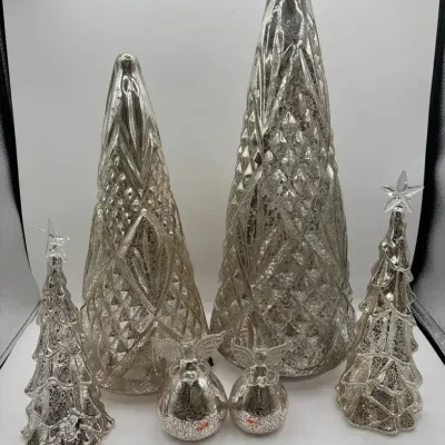 CL153 Light Up Mercury Glass Christmas Decor Set