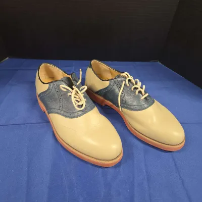 Men's Classic Leather Saddle Oxford Shoes - Dexter USA, Two-Tone Cream & Navy, Size 13M