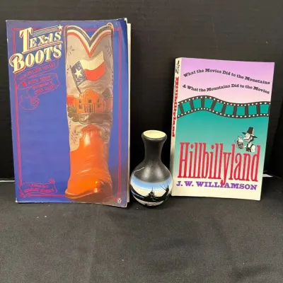 Vintage Book Lot - Texas Boots (1981) & Hillbillyland (1995) w/ Mini Native Pottery