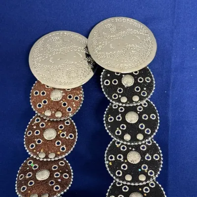 2 Western Style Glitter Belts - Copper, Black, Silver Beads, Large Silver Buckle