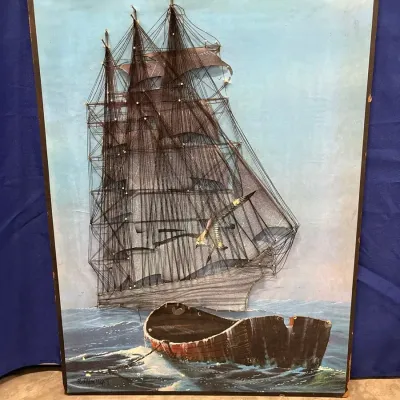 The Flying Dutchman Nautical String Art - Signed B. Allen Iliff, 18”x24”