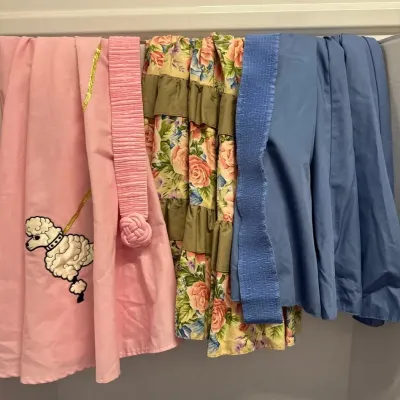 Women’s Square Dancing Skirts - Poodle Skirt, Pink, Brown/Pink/Blue Floral, Blue, Large, 2 Belts