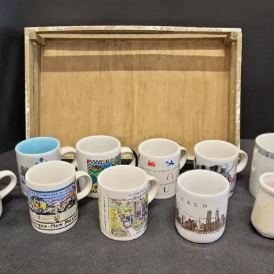 10 Vintage Ceramic City Souvenir Mugs - New Mexico, Denver, Indiana, St Louis, North Carolina, Crate