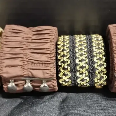 4 Brown & Gold Women's Belts - Stretch Fabric, Sizes L & XL, Sparkly Golds