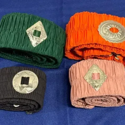 4 Women's Country Western Stretchy Belts - Green, Pink, Orange, Black, Silver Design, 3 Med, 1 Lg