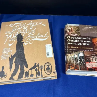2 VTG Hardback Books - Folk Arts and Crafts Of New England, Gossman’s Guides To Wine, Spirits & Beer