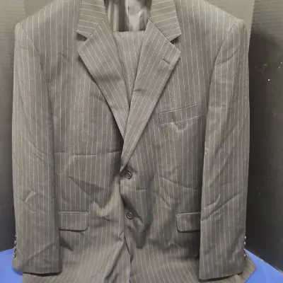 Mens Mario Rossi 2 Piece Suit Super 140's Black Pinstripe