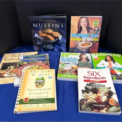 8 Cookbooks - Rachael Ray, Williams Sonoma Muffins, Mediterranean, Paula Deen, Six Ingredients