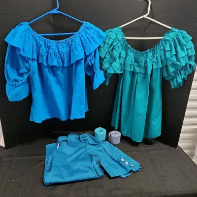 3 Women's Tops & 2 Belts - Blue Aqua, Off The Shoulder Tops, Sizes M & XL, Square Dancing 