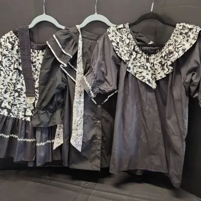 Black & Iridescent Women's Size Large Dancing Outfit - 2 Black Ruffled Tops, Iridescent Skirt, Belt