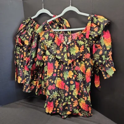 Black Fall Theme Women's Size XL Dancing Skirt & Top, Matching Neck Tie, Cross-Eyed Cricket Brand,