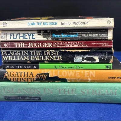 7 Classic Fiction Books - Hemingway & Christie Hardcovers, Steinbeck